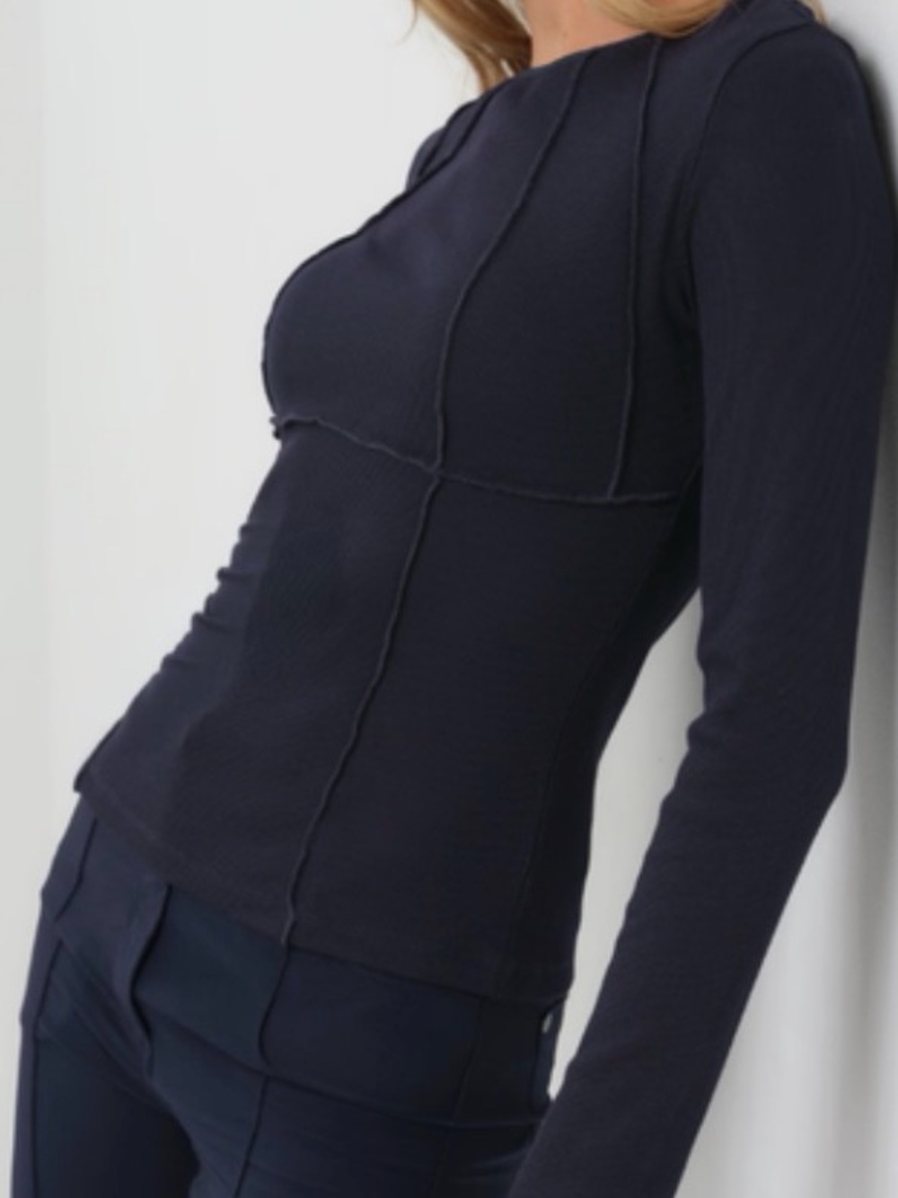 Women's Navy Seam-Detail Long Sleeve